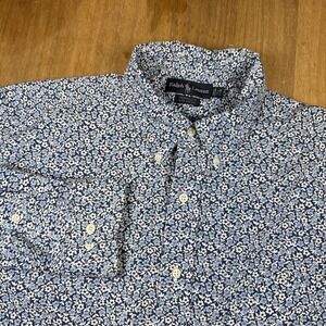 Ralph Lauren Yarmouth Long Sleeve Dress Shirt Mens 17.5 34/35 Blue Floral Print